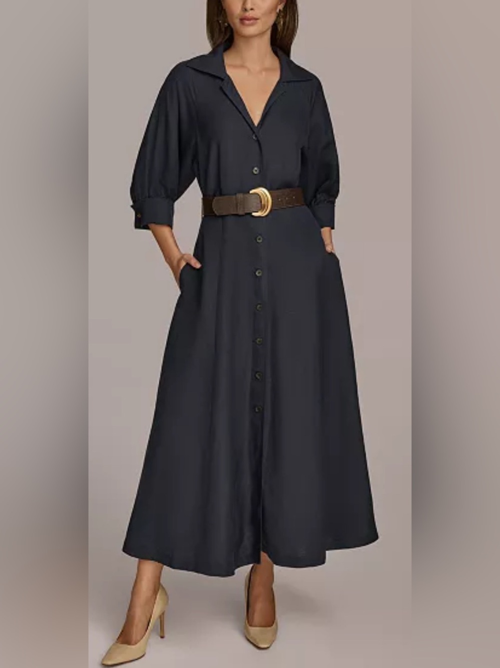 Donna Karan New York
Donna Karan Women's Belted Midi Elbow-Sleeve Shirtdress